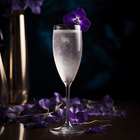 Grey Ghost Cocktail Recipe - The Grey Ghost is a delicately sweet cocktail with a floral bouquet that gently unfolds on the palate. The effervescence of the Brut Champagne adds a refreshing crispness, balancing the soft violet and elderflower notes. Grey Cocktails, Monster Cocktails, Ghost Cocktail, Yule Party, Book Camp, Elderflower Martini, Types Of Champagne, Lavender Martini, Sparkling Grape Juice