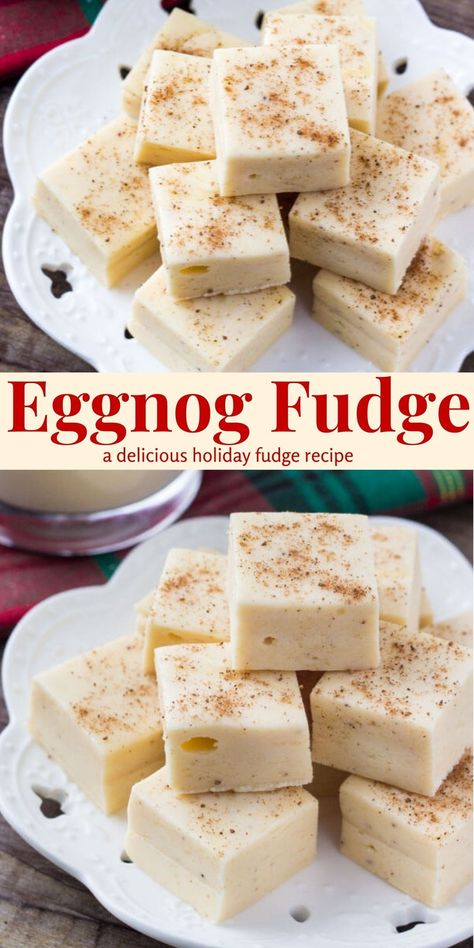 This delicious eggnog fudge recipe is perfect for Christmas. With a hint of nutmeg and a delicious eggnog flavor #christmas #eggnog #fudge #recipe #holidays from Just So Tasty Eggnog Fudge Recipe, Holiday Fudge Recipes, Eggnog Dessert, Holiday Recipies, Eggnog Fudge, Holiday Fudge, Creamy Eggnog, Easy Eggnog, Xmas Baking