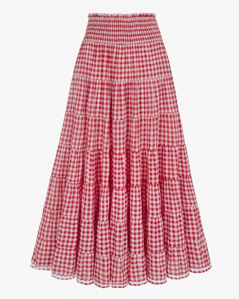 Red Gingham Skirt, Pink City, Gingham Skirt, Red Gingham, Block Printing, City Prints, Gingham Check, Skirt Design, Inspiration Style