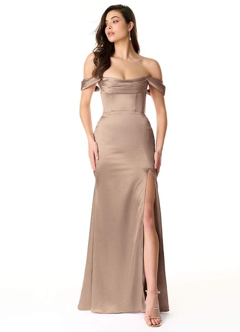 Azazie Liv Taupe Bridesmaid Dresses | Azazie Light Tan Bridesmaid Dresses, Taupe Wedding Colors, Taupe Dresses, Tan Bridesmaid Dresses, Taupe Bridesmaid, Taupe Wedding, Taupe Bridesmaid Dresses, Long Bridesmaid Dress, Light Tan