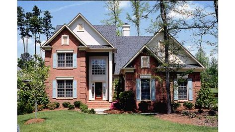 Front Stacked Porches, Canadian House, American House Plans, American House, Traditional House Plan, Brick Facade, 2 Car Garage, Country Design, Best House Plans