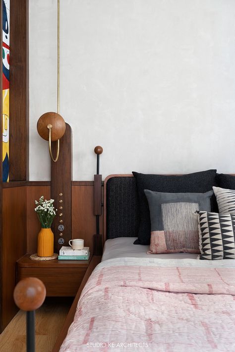 Studio KE Architects Mumbai Apartment, Sweet Bedroom, Urban Furniture Design, Retro Bed, Teak Wood Furniture, Lobby Interior, J K Rowling, Wardrobe Design, Main Bedroom