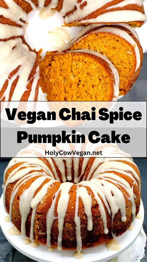 Chai Cake Vegan, Easy Vegan Bundt Cake, Vegan Pumpkin Bundt Cake, Vegan Pumpkin Baking, Easy Vegan Pumpkin Recipes, Vegan Pumpkin Spice Cake, Gf Pumpkin Cake, Vegan Fall Casserole, Vegan Pumpkin Cake Recipes