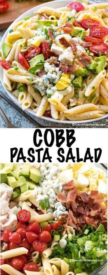 Cobb Pasta Salad is the perfect summer meal alongside a cold refreshing glass of iced tea! Loaded with juicy tomatoes, crisp bacon, avocados and cheese, this pasta salad can save the day at dinner time or be the star dish at any picnic or potluck spread! Cobb Pasta Salad, Salad Recipes Healthy, Resep Pasta, Resep Salad, Best Pasta Salad, Cold Pasta, Salad Pasta, Summer Meal, Juicy Tomatoes