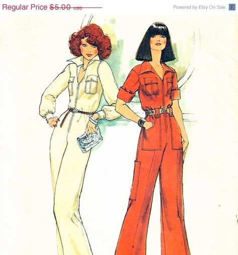 1970s FUNKY Safari Style Jumpsuit Pattern - Size 12 - 34 Bust - Simplicity 7310. Vintage Pants Pattern Free, 1970s Jumpsuit, Jumpsuit Sewing Pattern, Jumpsuit Sewing, 70s Jumpsuit, 70s Sewing Patterns, Jumpsuit Pattern Sewing, 1970s Sewing Patterns, Vintage Jumpsuit