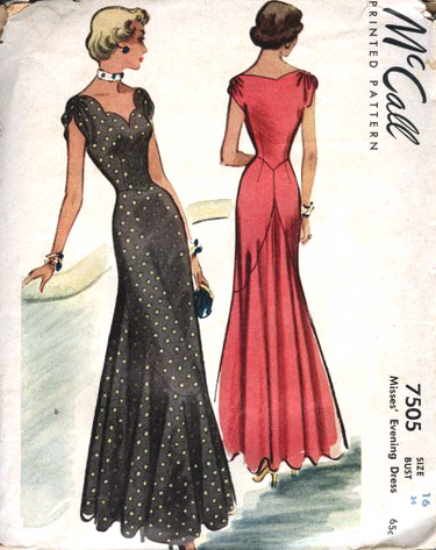 McCall 7505-16 Vintage dress pattern. A simple option for bridesmaids? Would be quite flattering for many body shapes. 1950s Fashion, Evening Dress Patterns, Look Retro, Moda Retro, Vintage Dress Patterns, Retro Mode, Vestidos Vintage, 1940s Fashion, Moda Vintage