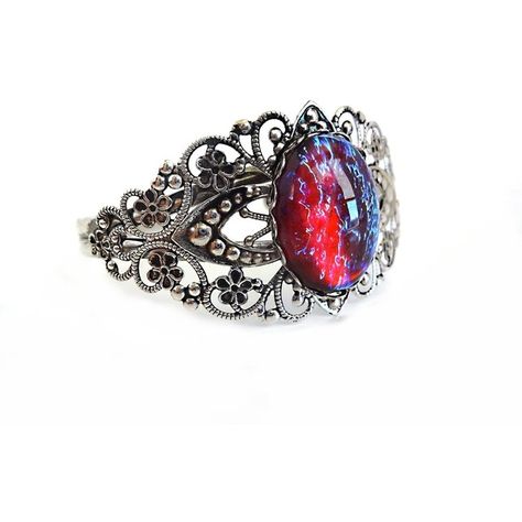 Mexican Opal Dragons Breath Cuff Color Changing Bracelet Red Blue... (32 CAD) ❤ liked on Polyvore featuring jewelry, bracelets, glass bangles, blue opal bracelet, opal bangle, cuff jewelry and red bangles Dragons Jewelry, Opal Cuff Bracelet, Bracelet Mexican, Opal Bangle, Jelly Opal, Mexican Opal, Filigree Bracelet, Dragons Breath, Mexican Fire Opal