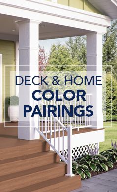 When choosing a composite deck color, keep in mind your home’s interior home style, exterior siding style and color, and even the color tones within your landscape. Porch Colors Paint Decks, Front Porch Composite Decking Ideas, Porch Colors For Tan House, Front Porch Deck Color Ideas, Porch Deck Colors, Painted Decks Colors Ideas Brown, Deck Stain Colors With Tan Siding, Deck Railing Colors Ideas Paint, Deck Colors For Brown House