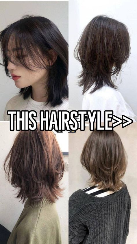 #wolfcut #whisper #idk Fat Face Haircuts, Shortish Hair, Hair Cut Guide, Long Shag Haircut, Wolfcut Hair Long, Haircut Wavy, Bangs Straight, Hair Inspiration Long, Haircut Straight