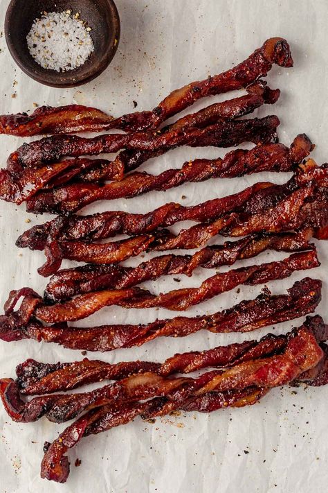 evenly. Candied Bacon Recipe, Keto Easter, Caramelized Bacon, Brown Sugar Bacon, Bacon Lover, Cooking Bacon, Thick Cut Bacon, Candied Bacon, Bacon Breakfast