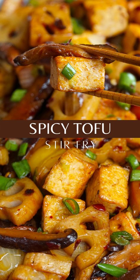 Malaysian Tofu Recipes, Spicy Tofu Stir Fry, Tofu Shrimp Recipes, Chinese Fried Tofu, Tofu Mushroom Stir Fry, Stir Fry Tofu Recipes, Vietnamese Tofu Recipes, Tufo Recipes Tofu, Tufo Recipe