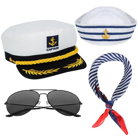 PRICES MAY VARY. Funny Theme Party Accessories: this stylish party hat is suitable for sailing-themed parties, and can be worn with your friends and family when you are traveling at sea. You can decorate your head with these sailor hats to enjoy the party better. Widely Used: these sailor & captain costume accessories are suitable for Halloween costumes, sailor themes party, nautical boat parties, cruises, vacations, fishing, sailing, pretend games, theater performances, etc., and you can decora Sailor Halloween, Scarf Sunglasses, Rock Costume, Captain Costume, Sailor Theme, Yacht Rock, Sailor Cap, Cute Couple Halloween Costumes, Boat Captain