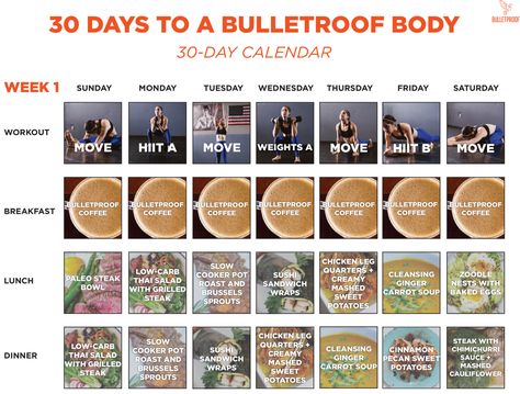 30-Day Bulletproof Body Workout Plan Saturday Workout, Bulletproof Diet, Body Workout Plan, Workout Moves, Belly Fat Workout, Nutrition Plans, Body Workout, Nutrition Tips, Get Healthy