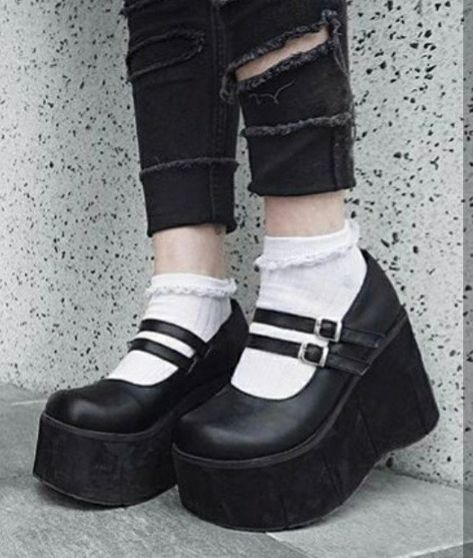 Goth Shoes Aesthetic, Dr. Martins, Platform Dr Martens, Goth Things, Funky Makeup, New Rock Boots, Dolls Kill Shoes, Frilly Socks, Goth Shoes