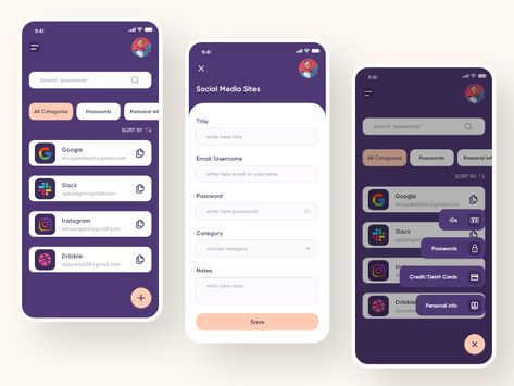 SecPass - Password Manager app by ajay umat Android App Design, Password Manager App, Apps Ideas, Mobile App Templates, Mobile App Design Inspiration, Employee Management, Password Manager, App Template, App Design Inspiration