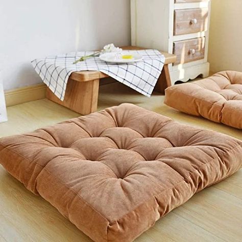 Amazon.com: EGOBUY Solid Square Floor Pillow Tufted Thicken Chair Pad Tatami Thicken Seat Cushion, 22x22 Inch, Brown: Kitchen & Dining Meditation Pillow Cushions, Yoga Living Room, Tatami Futon, Bay Window Cushion, Window Cushion, Square Floor Pillows, Large Floor Pillows, Sitting Pillows, Meditation Pillow