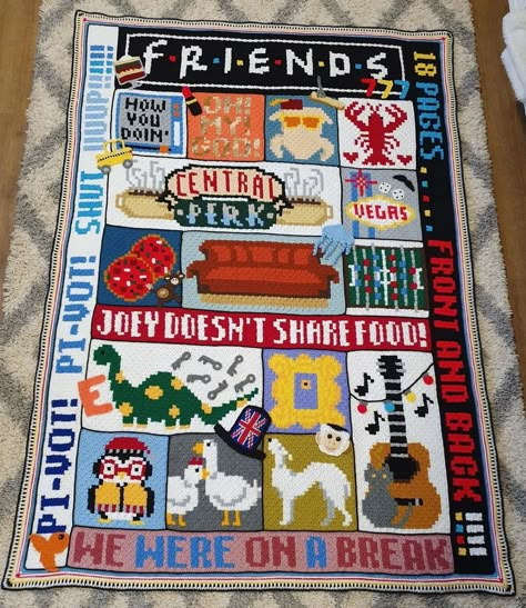 Wool Warehouse on Instagram: “How amazing is this Friends inspired blanket made by one of our customers?! Pattern: Friends CAL by Chaos and Chop Suey Yarn: Stylecraft…” Crochet Friends Tv Show, Friends Crochet Blanket, Crochet Friends Blanket, Pixel Art Blanket, Friends Tv Show Crochet Blanket Pattern, One Piece Anime Crochet Blanket, Bobs Burgers Crochet Blanket, Knit Drawing, Crochet Movie Blanket