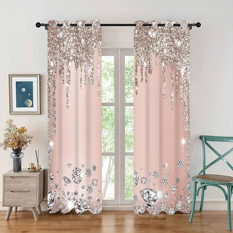 Amazon.com: MIZSYE Sparkling Diamond Curtains Rose Gold Sparkling Drips Wall Decoration Inspiration Art Blackout Curtains for Bedrooms Living Rooms 2 Panels 52x84inch CLZYMS128 : Home & Kitchen Curtain Room, Inspire Me Home Decor, Printed Curtains, Sparkling Diamond, Decoration Inspiration, Rose Lights, Curtains Bedroom, Inspiration Art, Blackout Curtains