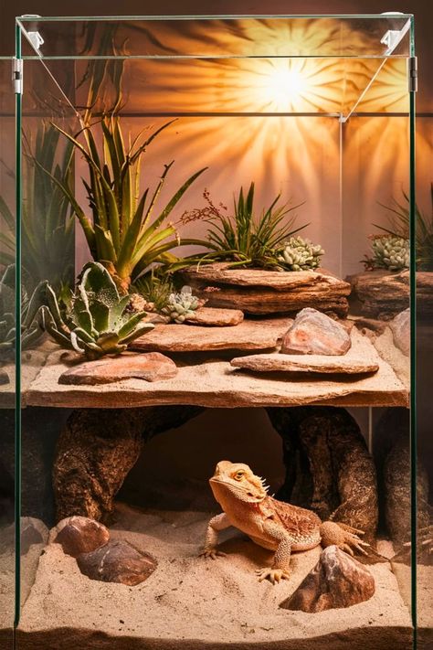 25 Bearded Dragon Terrarium DIY [Within Budget] Terrarium Ideas Bearded Dragon, Diy Lizard Terrarium, Bearded Dragon Terrarium Ideas Tanks, Bearded Dragon Vivarium Ideas, Reptile Terrarium Ideas, Cute Bearded Dragon Tank, Beardie Tank, Reptile Diy, Bearded Dragon Enclosure Ideas