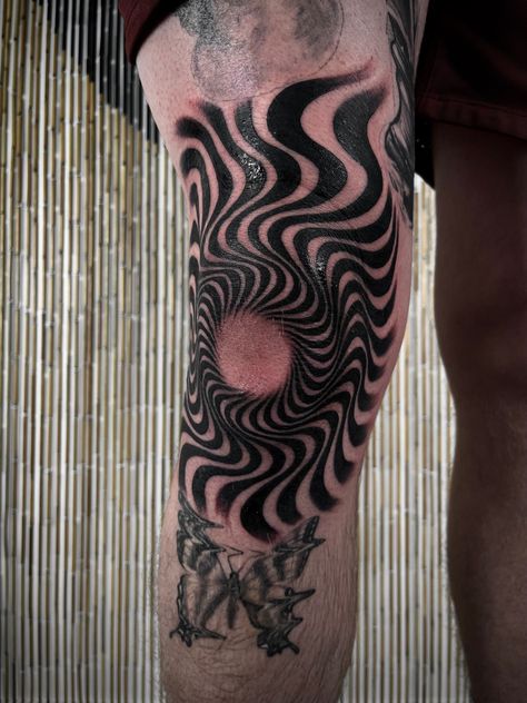 Optical illusion tattoo Illusion Tattoo, Optical Illusion Tattoos, Illusion Tattoos, Optical Illusion Tattoo, Knee Tattoo, Optical Illusion, Optical Illusions, Tattoos