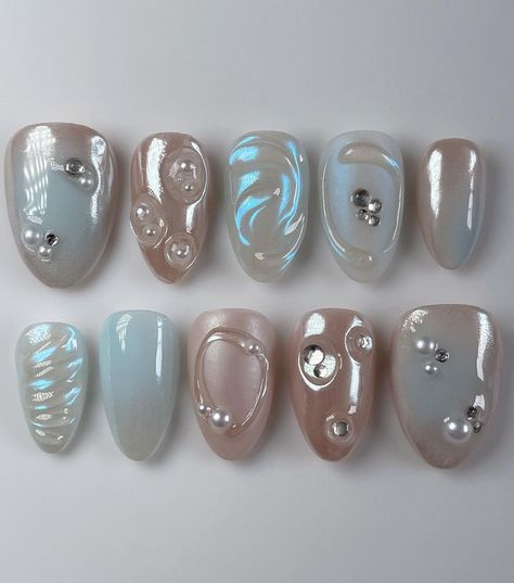 Nails Press On, Douyin Nails, Ongles Beiges, Ocean Nails, Orchid Nails, Coquette Nails, 3d Nail Designs, Nail Board, Colorful Nail