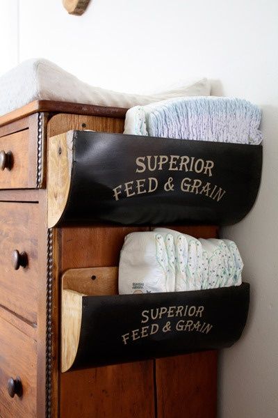 great idea to attach bins to the side of a dresser for changing table Nursery Ideas Boy, Cowboy Nursery, Western Nursery, Farm Nursery, Western Baby, Western Babies, Nursery Room Boy, Baby Boy Room Nursery, Baby Sleep Problems