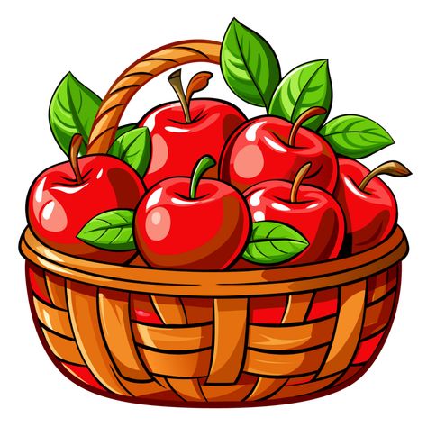 Red Apples in Wicker Basket Flat Illustration Item Basket Of Apples Clipart, Apple Basket Drawing, Apples Drawing, Fruits In A Basket, Apples In A Basket, Apple Clipart, Apple Drawing, Apple Illustration, Easter Cartoons