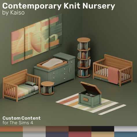 Kaiso — Contemporary Knit Nursery Sims 4 Pack, The Sims 4 Pack, Mods Sims 4, Sims Furniture, Cc Packs, Contemporary Nursery, Sims Baby, Sims Packs, Cc Furniture