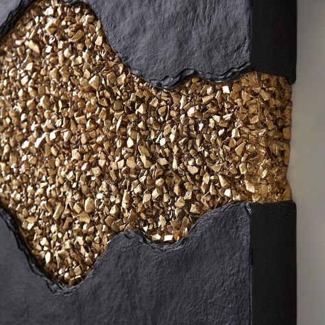 Phillips Collection Geode Texture Wall Décor Black And Gold Wall Decor, Black And Gold Wall, Abstract Painting Diy, Gold Art Painting, Rough Luxe, Gold Wall Decor, Gold River, Canvas Art Projects, Textured Panels