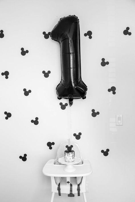 Grayson’s Monochrome Mickey Party - Modern Munch Monochrome Mickey Mouse Birthday, Mickey Bday Party, Aesthetic Mickey Mouse Party, Mickey Mouse Birthday Party Ideas 1st For Boys, 1st Birthday Boy Mickey Mouse, Vintage Mickey Birthday, Black And White Mickey Mouse Party, Mickey Mouse 1st Birthday Party Boy, Mickey Mouse Birthday Party Ideas 1st