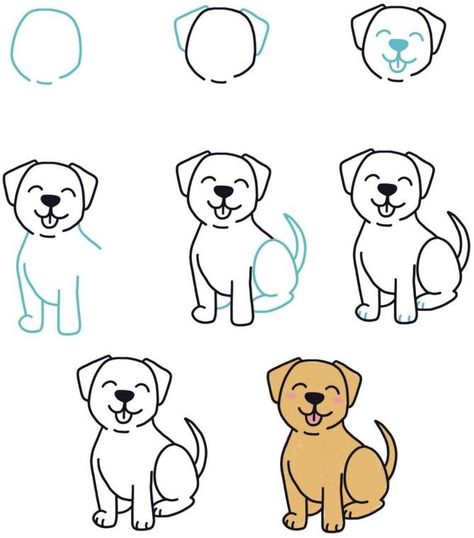 Draw Dog Easy Kids, Dog Sketch Easy, Dog Drawing For Kids, Dog Drawing Tutorial, Draw A Dog, Dog Drawing Simple, Cute Dog Drawing, Fall Drawings, Easy Drawing Steps