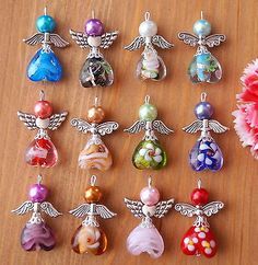 Frosted Flowers, Frosted Flower, Angel Charms, Anting Manik, Xmas Tree Decoration, Beaded Angels, Fairy Charms, Bijoux Fil Aluminium, Handmade Angels