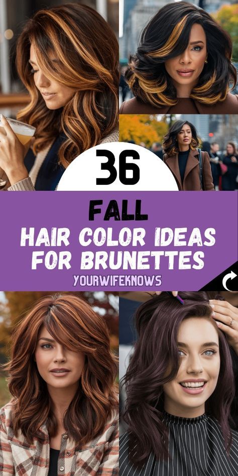 Fall Hair Colors For Brunettes, Fall Red Hair, Fall Hair Highlights, Trendy Fall Hair Color, Colors For Brunettes, Hair Colors For Brunettes, Highlights For Dark Brown Hair, Dark Fall Hair, Auburn Highlights