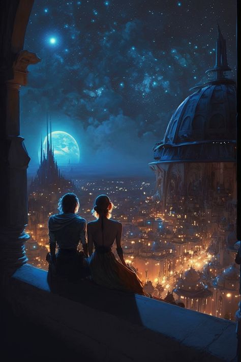 Star Wars City Art, Star Fantasy Aesthetic, Star Kingdom Fantasy Art, Star Kingdom Aesthetic, Night Kingdom Aesthetic, Fantasy Night City, Fantasy City At Night, Fantasy Book Inspiration Pictures, Star Wars Planets Aesthetic