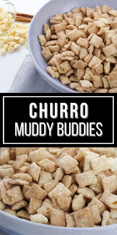 Bulk Treat Ideas, Mud Buddies Recipe, Easy Snack For A Crowd, Chex Dessert Recipes, Sweet Chex Mix Recipes, Fancy Apps, Churro Recipes, Cinnamon Chex Mix, Chex Muddy Buddies Recipe