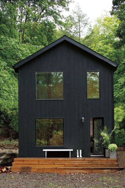 Shades Of Black Exterior Paint, Black Cabin Exterior Colors, Benjamin Moore Black Paint Colors Exterior, Black Magic Exterior House, Black Paint Exterior Home, Soot Exterior Paint, Wrought Iron Exterior House Paint, Black Beauty Paint Benjamin Moore, Best Exterior Black Paint Color