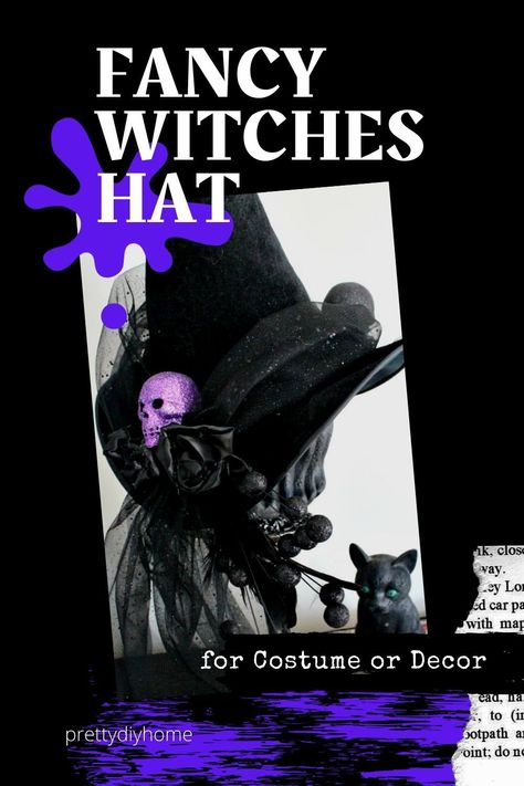 Witch Hat Decorations Decorating Ideas, Diy Witch Hat To Wear, Decorated Witches Hats, Diy Witch Hat, Witch Halloween Decor, Witch Hats Costume, Kids Witch Costume, Witch Costume Diy, Diy Halloween Witch