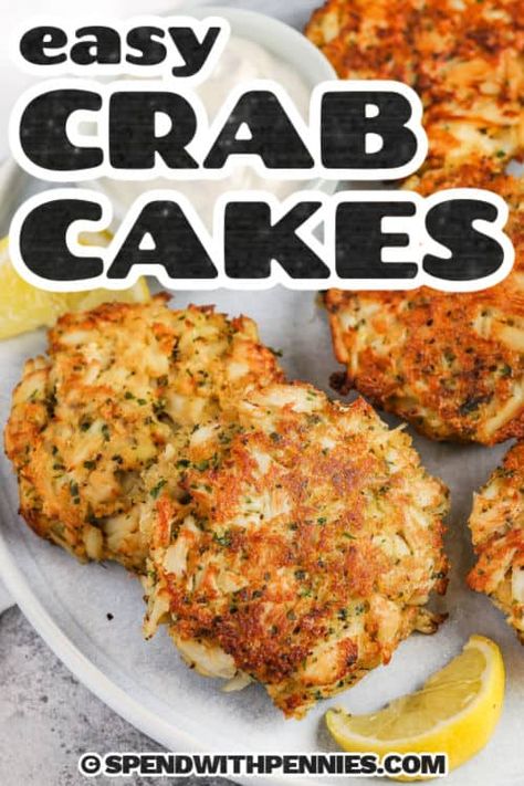 Crab cakes are so delicious when they are made with this easy recipe! Every bite of crab cake has tender pieces of crab loaded with herby goodness. Pan fry or air fry these homemade crab cakes in minutes, for a tasty appetizer, a light dinnertime entree, or to top a salad. #crabcakes #crabcakesrecipe #crabcake #spendwithpennies Crab Cake Recipe Easy, Crab Cakes Recipe Best, Easy Crab Cakes, Crab Cake Bites, Homemade Crab Cakes, Crab Cakes Easy, Crab Cake Recipes, Mushroom Recipes Healthy, Flavorful Dinner