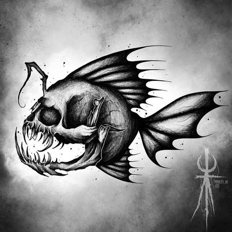 Angler Fish Tattoo, Dragon Tattoo Ideas, Traditional Tattoo Designs, Octopus Tattoo Design, Skull Art Drawing, Creepy Tattoos, Dark Art Tattoo, Horror Tattoo, Tattoo Style Drawings