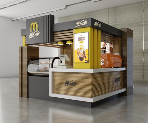 McDonald's Kiosk Design on Behance Food Stand Design, Food Stall Design, Mall Kiosk, Starbucks Design, Bar Counter Design, Food Kiosk, Exhibition Stall Design, Door Design Images, Mall Design