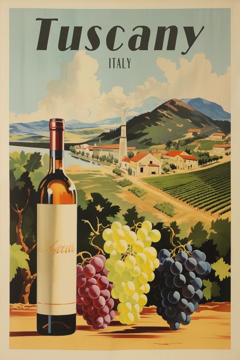 Step into the heart of Italy's wine region with our "Tuscany Italy Vintage Travel Poster". This charming piece captures the essence of Tuscany's rolling hills, dotted with vineyards and quaint farmhouses, evoking the tranquil beauty and rich tradition of Italian winStep into the heart of Italy's wine region with our "Tuscany Italy Vintage Travel Poster". Tuscany Wine Tour, Tuscany Vineyard, Wine Wallpaper, Vintage Italian Posters, Retro Italian, Tuscany Wine, Italian Posters, Italy Poster, Italy Wine