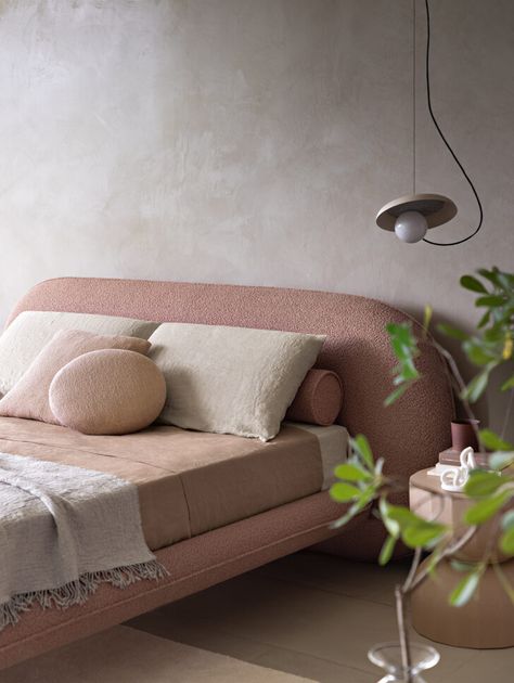 Saba's New Collection, Photographed in a Greenery-Filled Italian Villa, Leans on its Imperfect Influences - Sight Unseen Round Headboard, Italian Furniture Brands, Headboard Designs, Fabric Bed, Boucle Fabric, New Beds, Italian Furniture, Modern Round, 인테리어 디자인