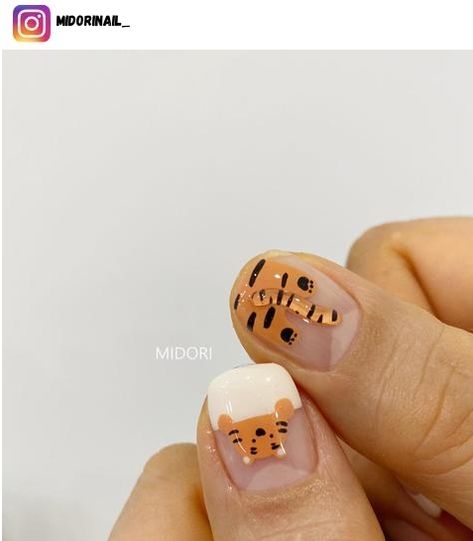 Tiger Nails Designs, Animal Nail Art Designs, Seventeen Nails, Tiger Stripe Nails, Tiger Nail Art, Hello Kitty Nails Art, Tiger Nails, Fierce Tiger, Animal Nail Art