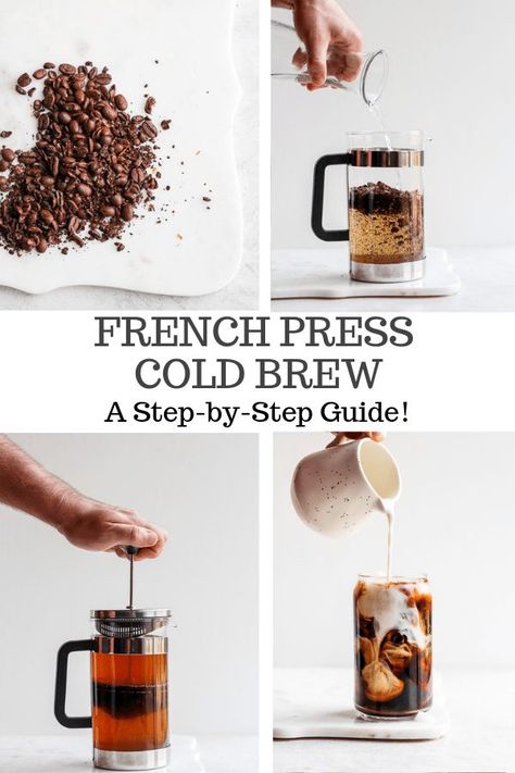 Cold Brew Coffee in a French Press - make cold brew at home in your French press (SO EASY!) #coldbrewcoffee #frenchpress #coldpressedcoffee #coldbrew #coldbrewrecipes Clean Coffee Creamer, Wooden Skillet, Make Cold Brew, French Press Cold Brew, Cold Brew Coffee Recipe, Cold Brew At Home, Making Cold Brew Coffee, Brewing Coffee, Practical Kitchen