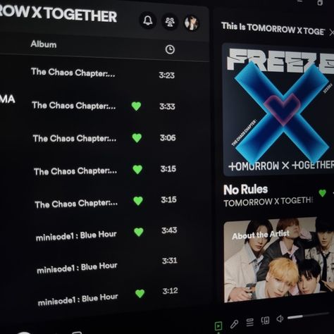 #spotify #txt #aesthetic Txt Spotify Aesthetic, Txt Album Aesthetic, Spotify Car, Chaos Chapter Freeze, Txt Aesthetic, The Chaos, Frozen, Wallpapers, Feelings