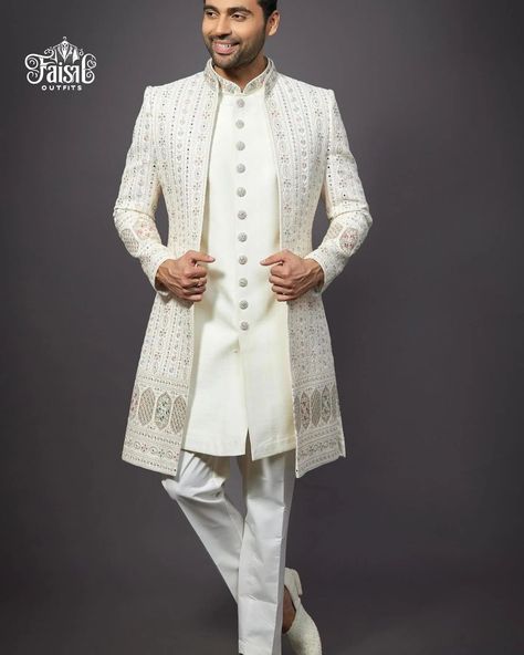 Wedding Special Trending Design Laxury Open Shrug Sherwani Set 🔥💥 👉 PLEASE FOLLOW @faisaloutfits FAISAL OUTFITS IS FEATURING PLATFORM FOR MEN'S FASHION | COUTURE | STYLE | LIFESTYLE ___________________________________________________ 👉 MADE TO MEASURE AVAILABLE 🔥 TAKE A SCREENSHOT AND SEND ME ON WHATSAPP FOR ORDER 👇👇👇 🌟 BOOK YOUR ORDER ON WHATSAPP 👉+91 9027731632 🌟 ALSO DM US TO ORDER ⬇️ 👉 @faisal_kurta_design44 ___________________________________________________ 🌟 GET YOUR DREAM STYL... Unique Sherwani For Groom, Mens Groom Dress, Sherwani Mens Wedding Wear, Mens Designer Sherwani, Clothes For Groom Wedding, Indian Groom Suits For Wedding, Suits For Men Indian Wedding, Indian Outfits For Men Wedding, Mens Dresses For Wedding