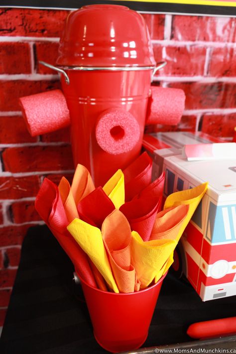 Fireman Party Food Ideas, Fireman Table Decorations, Diy Firetruck Birthday Party, Fire Buds Birthday, Fireman Birthday Party Decorations, Fireman Theme Party, Fireman Bachelorette Party, Fireman First Birthday Party, Fireman 1st Birthday Party