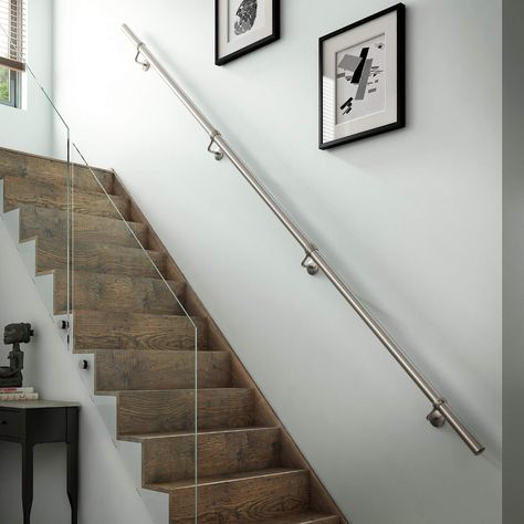 Banister Rails, Wall Mounted Handrail, Staircase Kits, Stainless Steel Handrail, Staircase Handrail, Steel Handrail, Interior Staircase, Steel Stairs, Glass Staircase