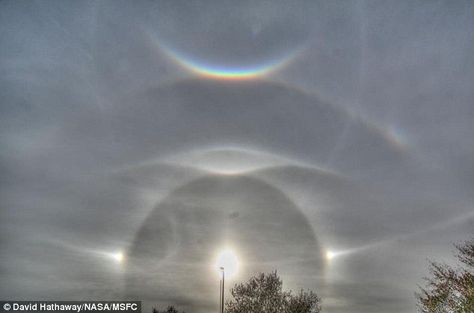 Blinding beauty: Nasa scientist David Hathaway captured the incredible phenomenon, believed to be caused by Superstorm Sandy Sun Dog Tattoo, Bad Christmas, Dog Sun, Sun Dog, Sunshine Tattoo, Earth's Atmosphere, Sun Dogs, God Father, Huntsville Alabama