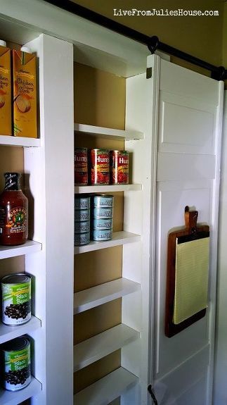 During our recent kitchen renovation I moved my fridge into the space where the pantry used to be in order to allow for some much needed counter space. The kitchen is TINY, just 10x10, so there wasn't anywhere IN the kitchen to put a new one, so I did the next best thing - we built a pantry between the studs just outside the kitchen door. We started by relocating some a light fixture and switch to another wall. Next we carefully cut out the old lathe and plaster wall, creating 2 s… Between The Studs, Studs Diy, Built In Pantry, Kitchen Design Diy, Pantry Wall, Home Insulation, Pantry Ideas, Pantry Shelf, Kitchen Doors